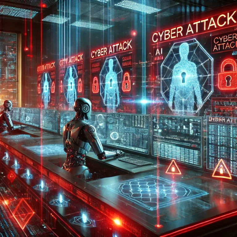 A cybersecurity professional monitoring an AI-driven security system to protect against phishing and ransomware attacks.